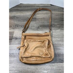 Wise Owl‎ Tan Real Leather Crossbody Bag Multi Pocket Adjustable Strap Brown